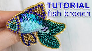 FISH brooch  sequins and beads embroidery \ Tutorial \ DIY [upl. by Nongim]