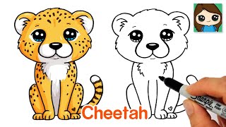 How to Draw a Cheetah Easy  Cute Cartoon Animal [upl. by Enelia865]