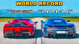 Ferrari SF90 v new Rimac Nevera DRAG RACE WORLD RECORD [upl. by Kissel]