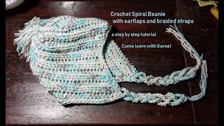 DIYcrochet Spiral Beanie with ear flaps and braided straps [upl. by Annah]