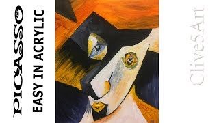 Picasso Cubist style Acrylic painting for beginners Acrylic paintingclive5art [upl. by Faxan658]