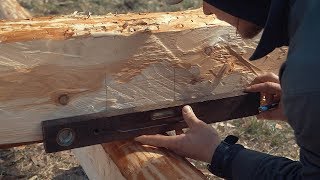 How To Build A Log Cabin  Simple Straight Lap Notch From Hewn Logs [upl. by Orran64]