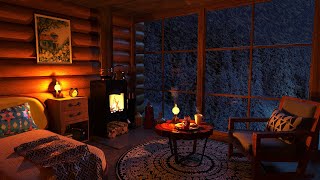 Cozy Winter Cabin  Relaxing Blizzard and Snowstorm Sounds w Fireplace for Sleep amp Relaxation [upl. by Dulcy]