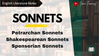 Sonnet  Type of Poetry  Petrarchan Shakespearean and Spenserian Sonnet  IRENE FRANCIS [upl. by Eidlog]