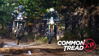 Motorcycles Snow Mountains Honda Africa Twin 1100 vs Triumph Scrambler 1200 XE  Common Tread XP [upl. by Yerbua]