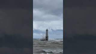 Frankfort Lighthouse with a furious Lake Michigan [upl. by Naedan]