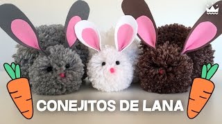 Cómo hacer peluches Conejitos con pompones de lana  Bunnies made with wool pompoms [upl. by Bernelle]