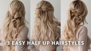 3 EASY HALF UP HAIRSTYLES 🌸 Perfect for Weddings Bridal Prom amp Work [upl. by Akemhs27]